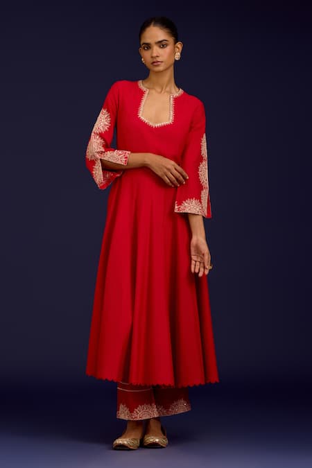 Buy Devnaagri Red Cotton, , Shantoon, Organza Embroidery, Mirrors, Anarkali Set Online at Aza Fashions Buy_Devnaagri_Red Cotton, , Shantoon, Organza Embroidery, Mirrors, Anarkali Set _Online_at_Aza_Fashions