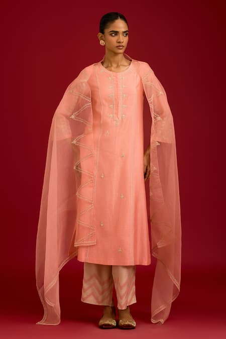 Devnaagri Chanderi Dori & Mirror Work Kurta Set 