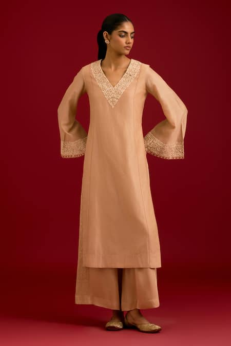Devnaagri Chanderi Dori Embroidered Kurta & Palazzo Set 