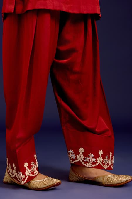 Shop_Devnaagri_Maroon Cotton Satin, Silk, Organza Sequins, Mirrors, And Dori Kurta Set _Online_at_Aza_Fashions