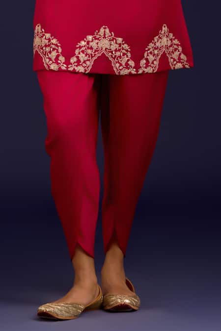 Buy_Devnaagri_Fuchsia Cotton Satin, Silk, Cotton, Crepe Sequins, Mirrors, Kurta Dhoti Pant Set _Online_at_Aza_Fashions