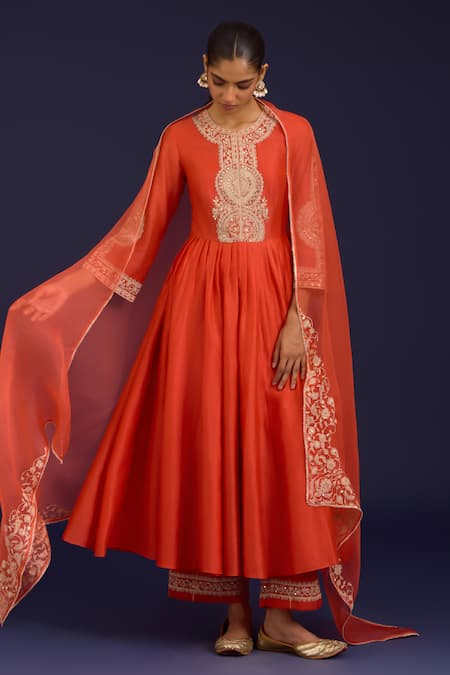Devnaagri Dori Embroidered Anarkali Palazzo Set 
