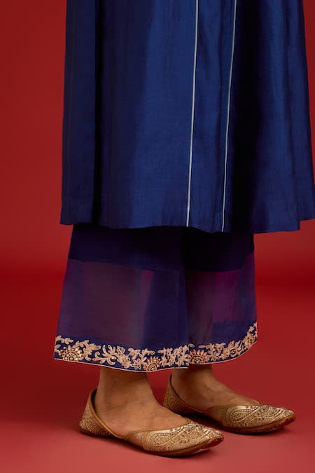 Buy_Devnaagri_Blue , Shantoon, Organza Mirrors, Sequins, And Dori Kurta Set _Online_at_Aza_Fashions