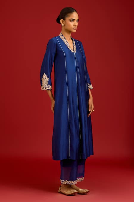 Buy_Devnaagri_Blue , Shantoon, Organza Mirrors, Sequins, And Dori Kurta Set 