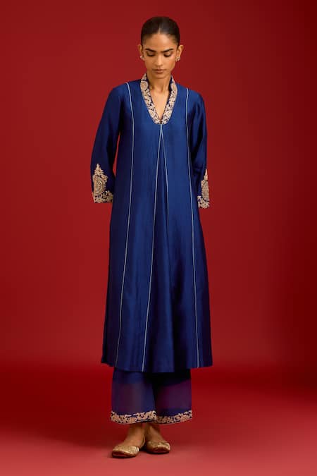 Shop_Devnaagri_Blue , Shantoon, Organza Mirrors, Sequins, And Dori Kurta Set 