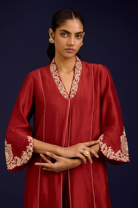 Buy_Devnaagri_Orange , Shantoon, Organza Sequins, Mirrors, And Dori Work Kurta Set _Online_at_Aza_Fashions