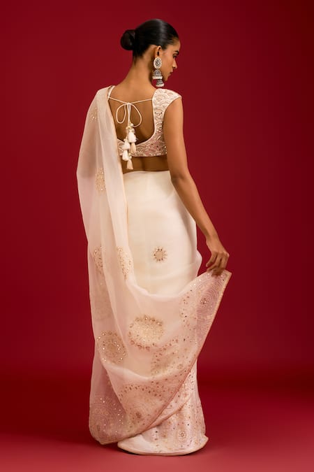 Devnaagri Mirror & Sequin Embroidered Saree With Blouse 