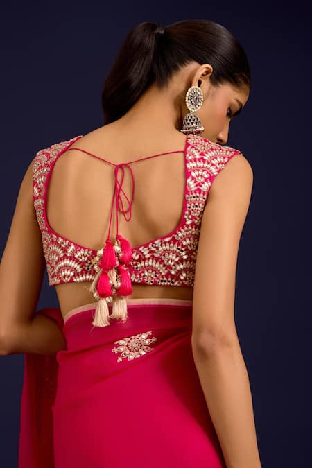 Buy_Devnaagri_Fuchsia Modal, Satin, Silk Organza Mirrors, Sequins, Saree With Blouse _Online_at_Aza_Fashions