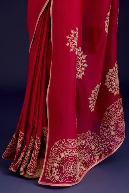 Shop_Devnaagri_Fuchsia Modal, Satin, Silk Organza Mirrors, Sequins, Saree With Blouse _Online_at_Aza_Fashions