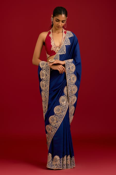 Devnaagri Dori Embroidered Chinniya Silk Saree With Blouse 