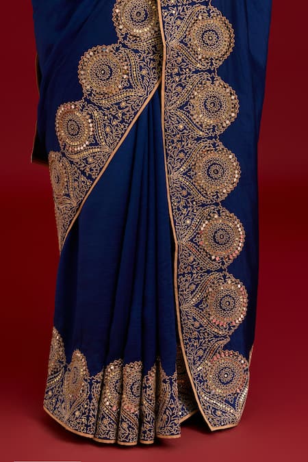 Buy_Devnaagri_Navy Silk Embroidery, Sequins, Mirrors Halter Dori Chinniya Saree With Blouse 