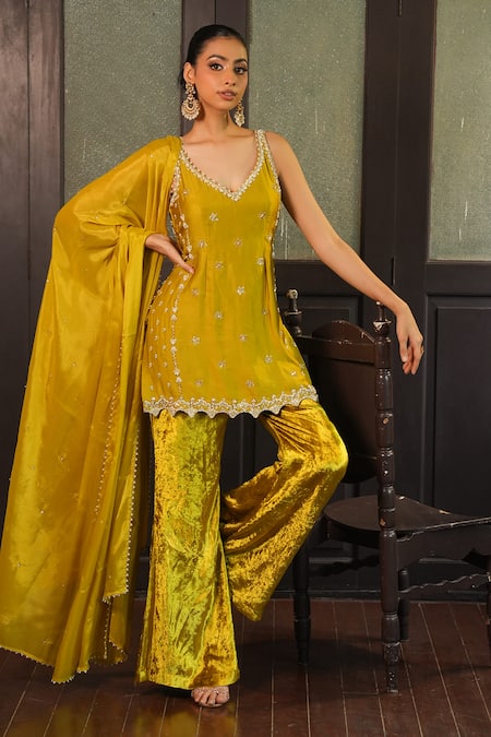 Enamour By Radha Embroidered Kurta Velvet Pant Set 