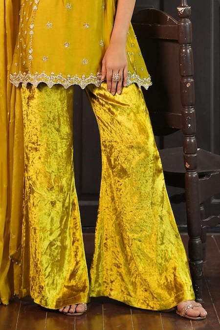 Enamour By Radha Lime Tissue, Silk, Velvet, Chinon, Chiffon Pearls, Stones, Kurta Pant Set at Aza Fashions Enamour By Radha_Lime Tissue, Silk, Velvet, Chinon, Chiffon Pearls, Stones, Kurta Pant Set _at_Aza_Fashions