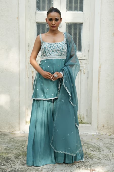 Enamour By Radha Embroidered Kurta Gharara Set 