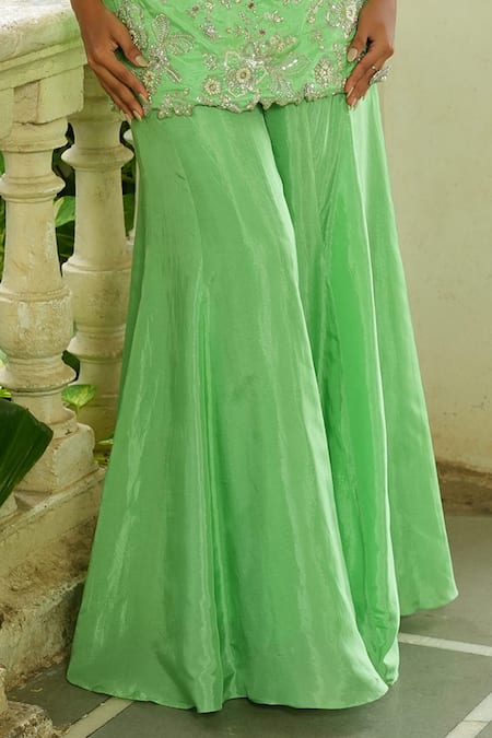 Enamour By Radha Green Silk, Net Sequins, Pearls, Beads, Embroidery Strapless Kurta Sharara Set Online at Aza Fashions Enamour By Radha_Green Silk, Net Sequins, Pearls, Beads, Embroidery Strapless Kurta Sharara Set _Online_at_Aza_Fashions