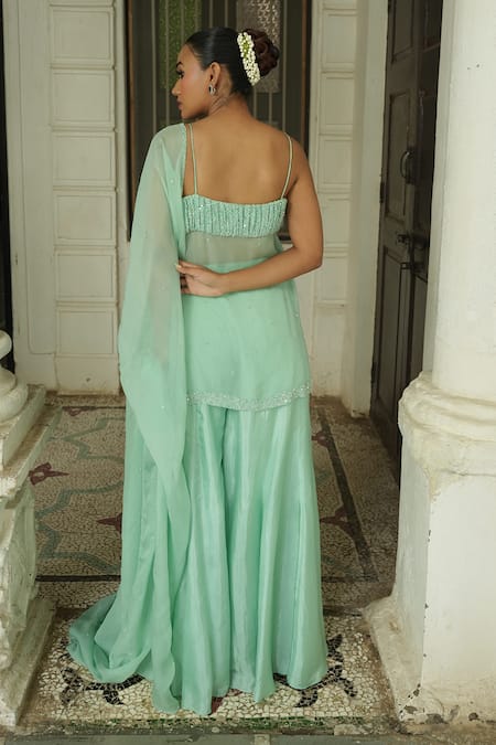 Enamour By Radha Pleated Embroidered Yoke Kurta Sharara Set 