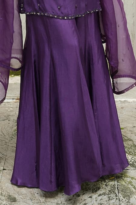 Enamour By Radha Purple Silk, Organza Sequins, Beads, Tonal Floral Embroidered Kurta Sharara Set Online at Aza Fashions Enamour By Radha_Purple Silk, Organza Sequins, Beads, Tonal Floral Embroidered Kurta Sharara Set _Online_at_Aza_Fashions