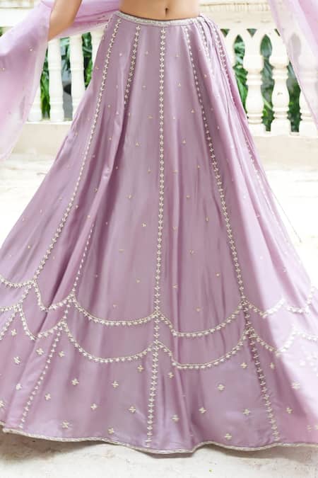 Enamour By Radha_Purple Silk, Organza Pearls, Sequins, Beads, Heavy Blouse Lehenga Set _Online_at_Aza_Fashions