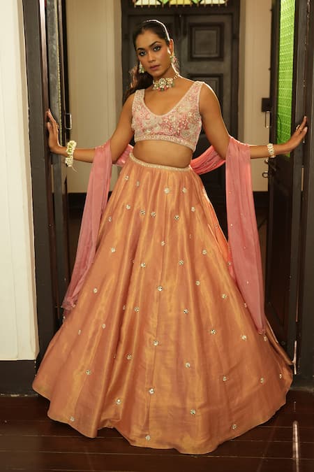 Enamour By Radha Gold Zari Self Butti Lehenga Set 