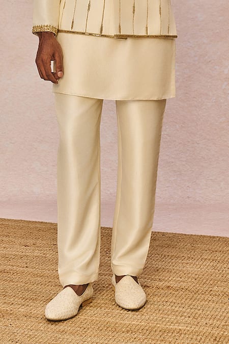 Buy_Masaba_Ivory Dupion, Silk Zari, Beads, Pehli Kiran Embellished Bundi Kurta Set _Online_at_Aza_Fashions