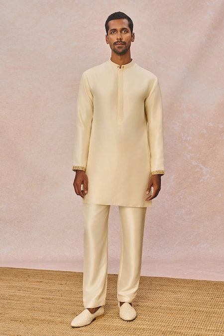 Masaba_Ivory Dupion, Silk Zari, Beads, Pehli Kiran Embellished Bundi Kurta Set _at_Aza_Fashions