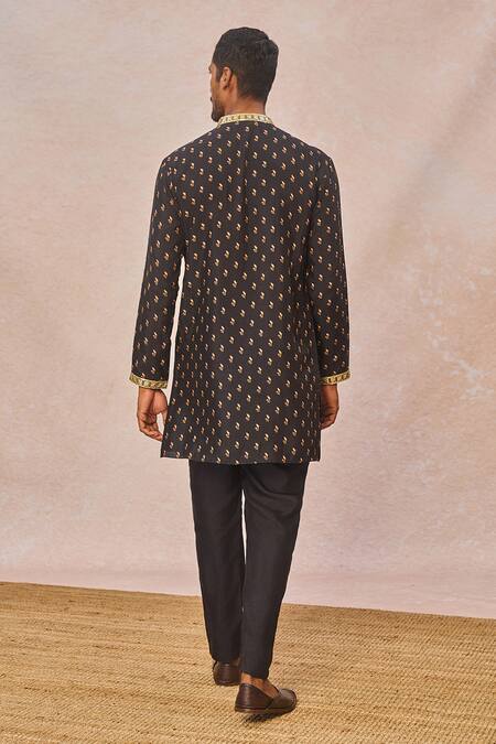 Shop_Masaba_Black Silk Zari, Beads, Embroidery Pyaar Ke Charche Printed Bundi Kurta Set _Online_at_Aza_Fashions