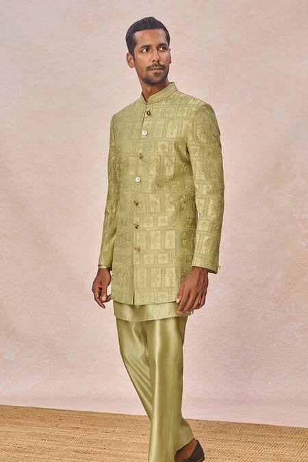 Masaba_Mint Silk Embroidery, Sequins Jaise Koi Sapna Embellished Sherwani Set _at_Aza_Fashions