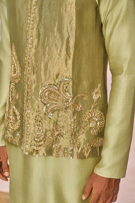Buy_Masaba_Mint Tissue, Silk Embroidery, Sequins Ikrar Hua Embellished Bundi Kurta Set 