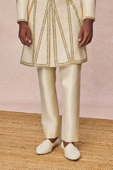 Buy_Masaba_Ivory Silk, Dupion Embroidery, Sequins, Beads, Namkeen Embellished Sherwani Set _Online_at_Aza_Fashions