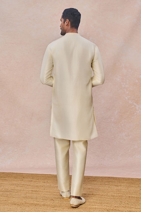 Shop_Masaba_Ivory Silk, Dupion Embroidery, Sequins, Beads, Namkeen Embellished Sherwani Set 