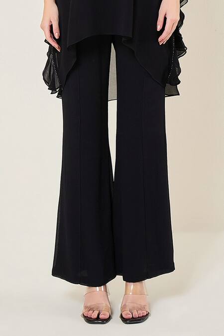 Namrata Joshipura_Black Viscose Georgette Beads, Sequins, Embroidery Round Neck, Amara Frill Tunic _Online_at_Aza_Fashions