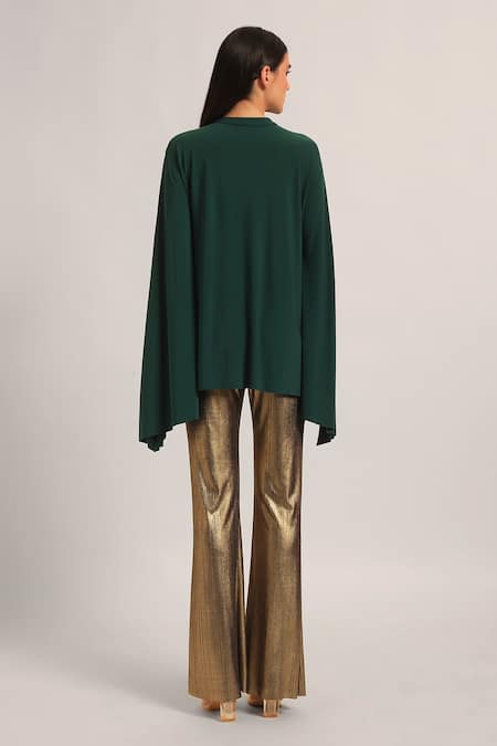 Shop Namrata Joshipura Green Jersey Beads, Embroidery Mandarin Collar, Keyhole Neck Marielle Cape Tunic at Aza Fashions Shop_Namrata Joshipura_Green Jersey Beads, Embroidery Mandarin Collar, Keyhole Neck Marielle Cape Tunic _at_Aza_Fashions