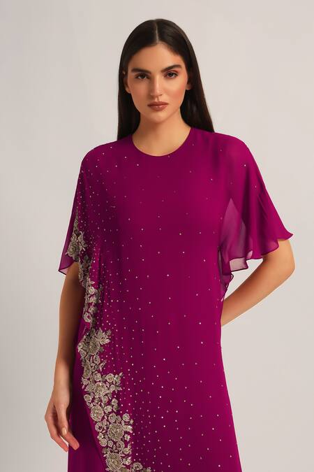 Namrata Joshipura_Purple Viscose Embroidery, Sequins Round Amara Intricate Front Flap Jumpsuit _Online_at_Aza_Fashions