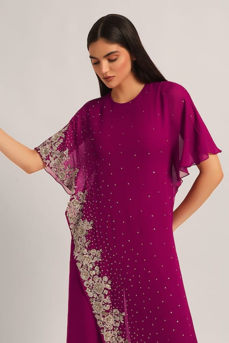 Buy_Namrata Joshipura_Purple Viscose Embroidery, Sequins Round Amara Intricate Front Flap Jumpsuit _Online_at_Aza_Fashions