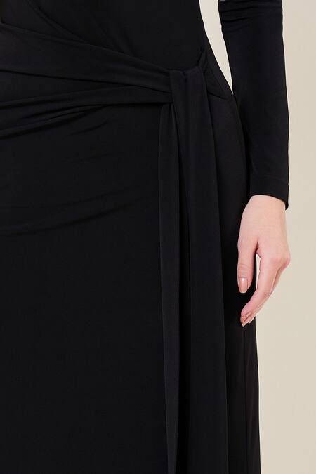 Namrata Joshipura_Black Jersey Beads, Embroidery, Metallic Thread Marielle Waist Tie Draped Dress _Online_at_Aza_Fashions