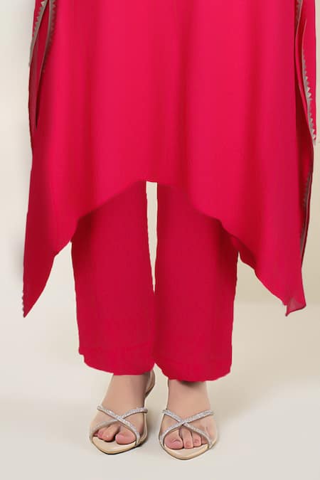 Namrata Joshipura_Fuchsia Georgette Embroidery, Sequins Amara Intricate Yoke Kaftan With Pant _Online_at_Aza_Fashions