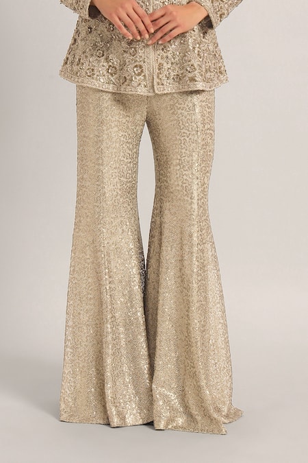 Buy Namrata Joshipura Gray Mesh Sequins, Beads V-neck Amara Long Peplum With Sharara Online at Aza Fashions Buy_Namrata Joshipura_Gray Mesh Sequins, Beads V-neck Amara Long Peplum With Sharara _Online_at_Aza_Fashions