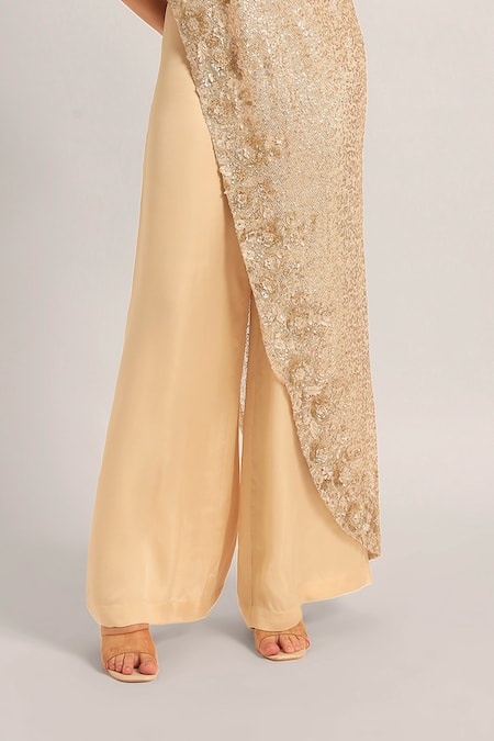 Shop_Namrata Joshipura_Ivory Mesh Sequins One Shoulder Amara Jumpsuit _Online_at_Aza_Fashions