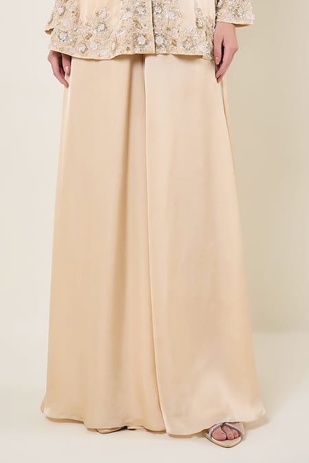 Namrata Joshipura_Ivory Embroidery, Sequins, Beads Round Neck Amara Peplum Top With Sharara Pant _Online_at_Aza_Fashions