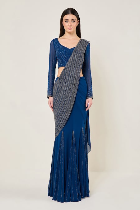 Namrata Joshipura Trackline Pre-Draped Saree With Embroidered Blouse 