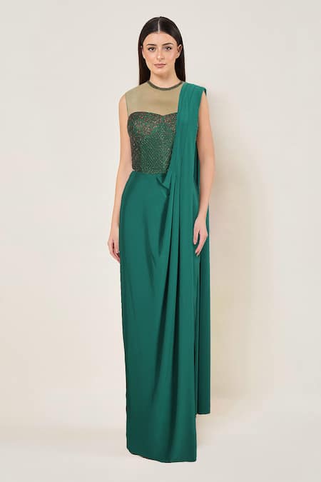 Namrata Joshipura Juliette Corset Blouse With Pre-Draped Saree 