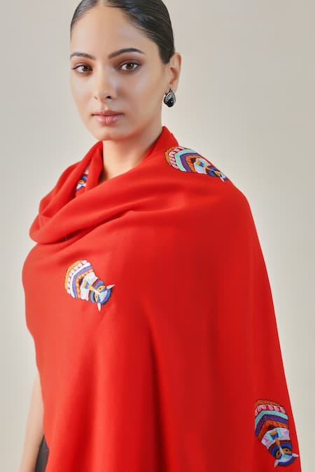 SHAZA Red Pashmina Embroidered Motif Stole Online at Aza Fashions SHAZA_Red Pashmina Embroidered Motif Stole _Online_at_Aza_Fashions