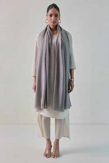 SHAZA Raffia Solid Cashmere Shawl 