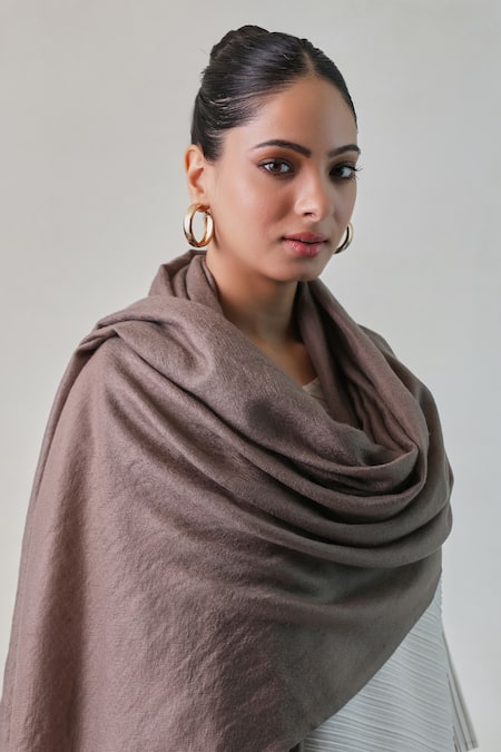SHAZA_Gray Gazala Cashmere Solid Shawl _Online_at_Aza_Fashions