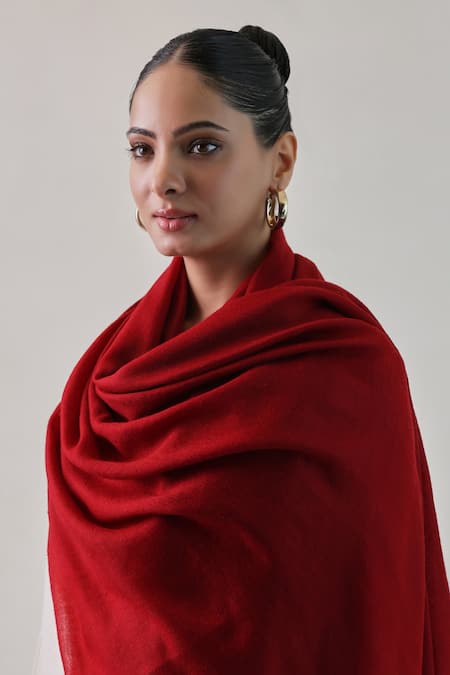 SHAZA_Red Gazala Solid Cashmere Shawl _Online_at_Aza_Fashions