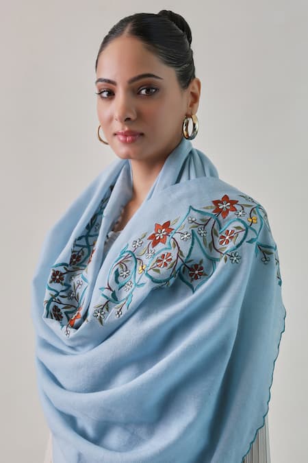 SHAZA Blue Junia Floral Embroidered Pashmina Stole Online at Aza Fashions SHAZA_Blue Junia Floral Embroidered Pashmina Stole _Online_at_Aza_Fashions