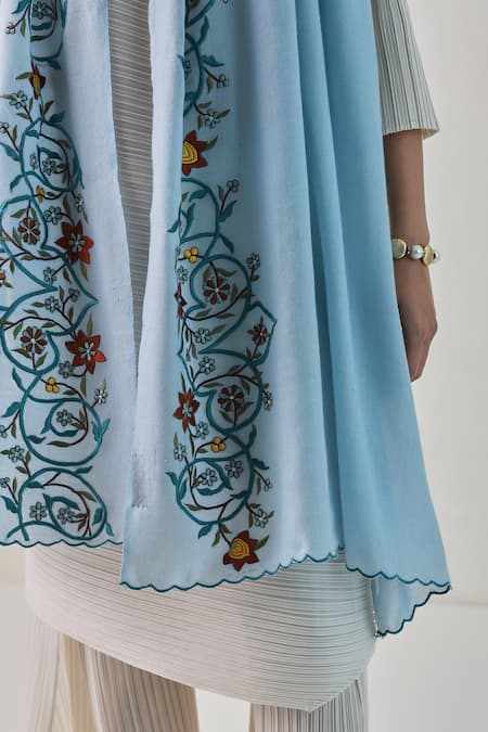 Buy SHAZA Blue Junia Floral Embroidered Pashmina Stole Online at Aza Fashions Buy_SHAZA_Blue Junia Floral Embroidered Pashmina Stole _Online_at_Aza_Fashions