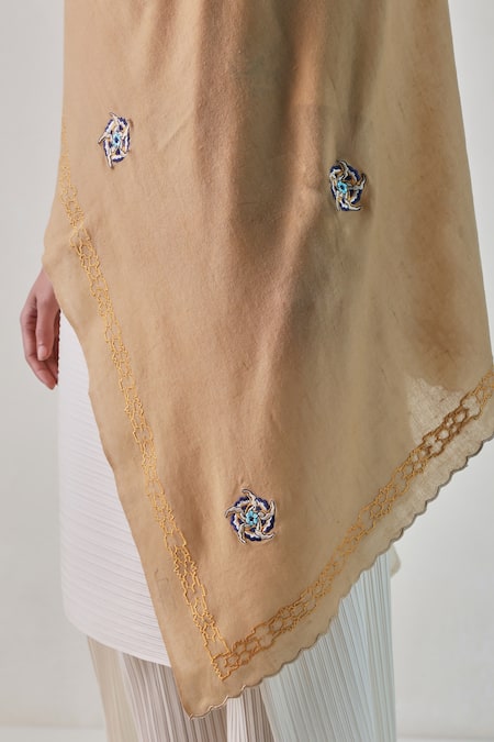 Buy SHAZA Beige Hera Floral Embroidered Pashmina Stole Online at Aza Fashions Buy_SHAZA_Beige Hera Floral Embroidered Pashmina Stole _Online_at_Aza_Fashions