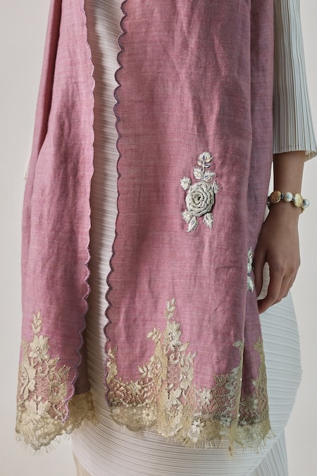 Shop SHAZA Pink Elena Pashmina Floral Embroidered Stole Online at Aza Fashions Shop_SHAZA_Pink Elena Pashmina Floral Embroidered Stole _Online_at_Aza_Fashions