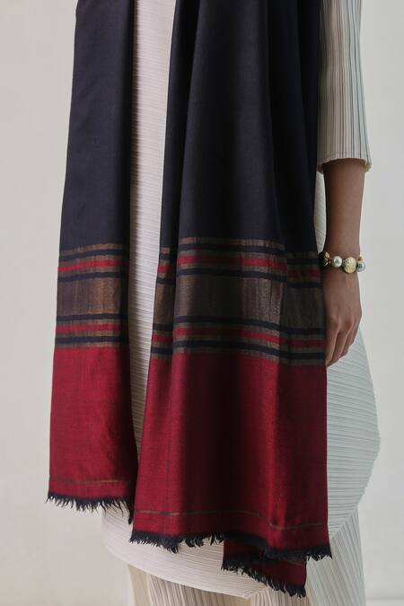 SHAZA_Blue Palla Stripe Reversible Stole _Online_at_Aza_Fashions